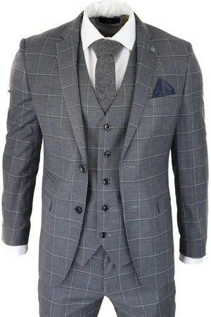 PAUL ANDREW Grauer Herrenanzug, 3-teilig, kariert, Vintage, Retro, elegante Hochzeit, klassische, maßgeschneiderte Passform