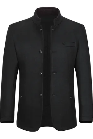 Allthemen Herren Kurzmantel Slim Fit mit Stehkragen Business Casual Wollmantel