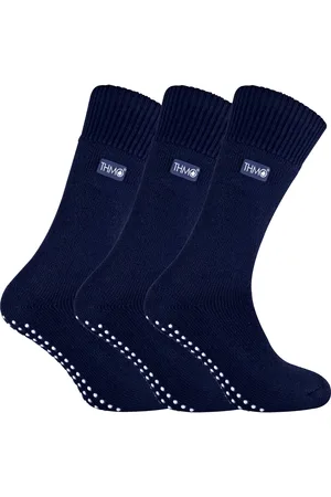 THMO 3 Paar Herren Fleece-gefütterte Hausschuhsocken mit Greifern - Navy