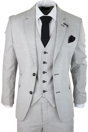 Infinity 3-teiliger Herrenanzug aus hellgrauem Tweed mit Karomuster im Retro-Stil