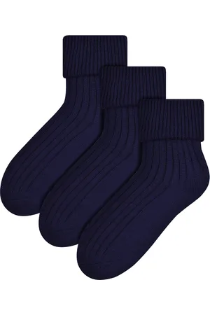 Steven 3 Paar Woll-Bettsocken für Damen | | Luxuriöse warme Lounge-Schlafsocken, Marineblau