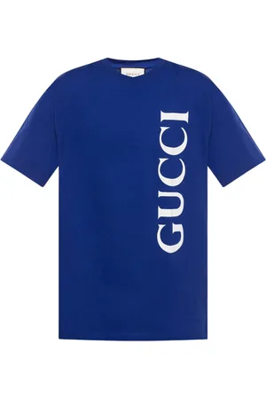 Gucci Grosses vertikales Markenlogo, normale Passform, blaues T-Shirt