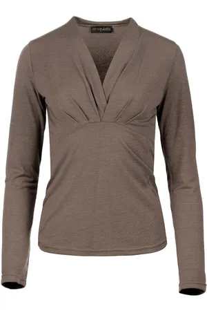 Conquista Langärmeliges Jersey-Top mit Faux Wrap in Eisen-Taupe-Melange