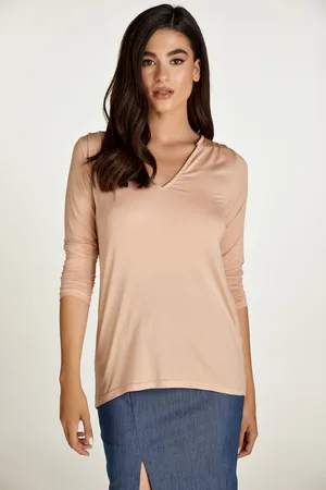 Conquista V-Ausschnitt-Top aus staubigem rosa Jersey