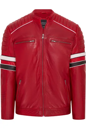 Infinity Rote gesteppte Biker-Rennjacke aus Leder für Herren – Brevik