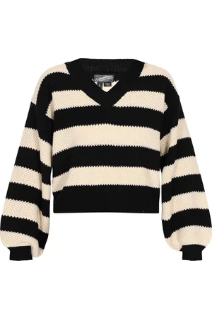 Dreimaster Pullover Damen Schwarz Creme Streifen