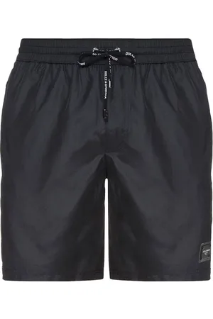 Dolce & Gabbana Schwarze Plakette Platte Kordelzug Swimshorts in