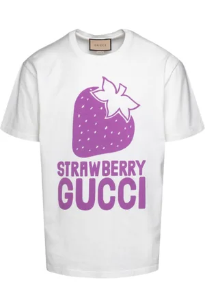 Gucci Weisses T-Shirt mit ubergrosser Passform und -Erdbeerlogo
