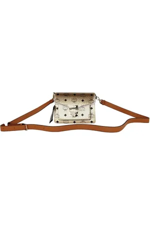 MCM Gold Diamond Logo Mini Flap Lock Umhangetasche aus Leder