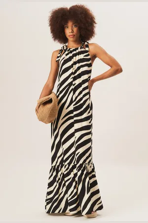 Gini London Maxikleid mit Zebramuster und Krawattenschulter