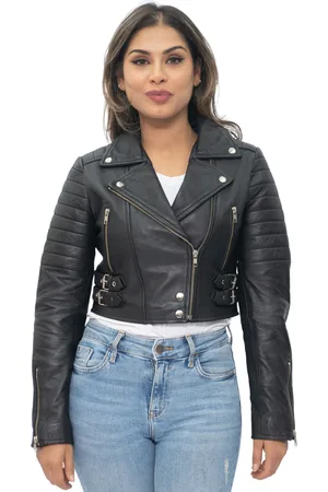 Infinity Kurz geschnittene Brando-Bikerjacke aus Leder für Damen – Damaskus