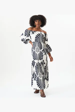 Gini London Bardot Maxikleid mit Monodruck