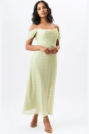 Gini London Rollkragen Maxikleid mit fallenden Ärmeln und Folie