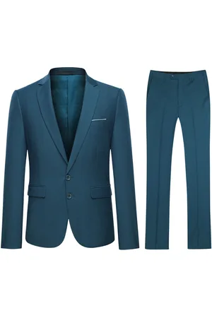Allthemen 2-teiliger Slim Fit Anzug mit zwei Knöpfen für Herren in Stahlblau