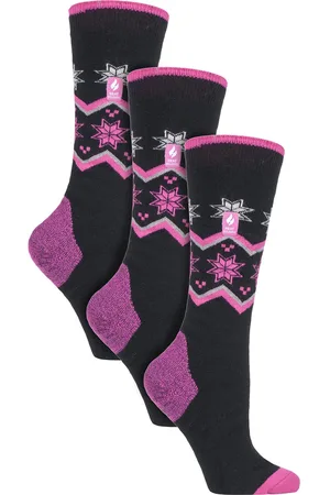 Heat Holders 3 Paar Multipack Ultra Lite Damen Skisocken | Wärmehalter | Damen Funky Patterned Striped Knee High Socks - Black Fairisle