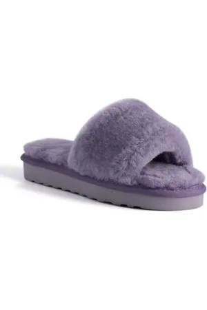 Aus Wooli Australia Damen Schafsfell Fluff Slide Pantoffeln