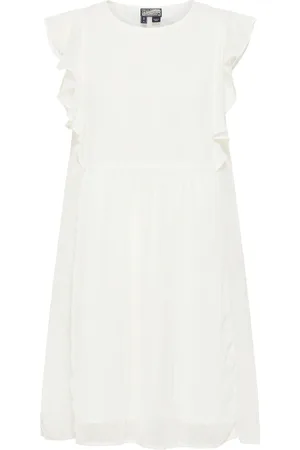 Dreimaster Midikleid mit Rüschen Damen WOLLWEISS