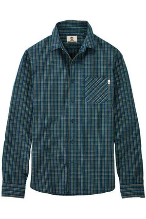 Timberland Poplin Long Sleeve Button Up Green Plaid Herren Shirt A1AZF C14