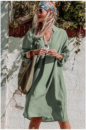 Azura Exchange – Fließendes Freizeitkleid mit Rollschlaufenärmeln für Damen in
