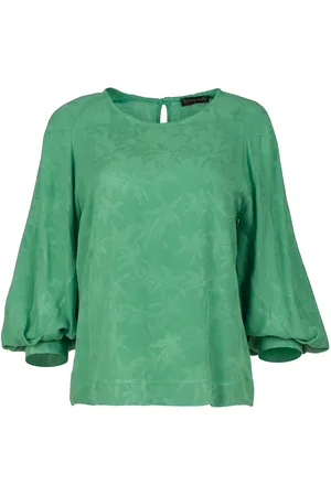 Conquista Grünes Jacquard-Top mit Bishop-Ärmeln