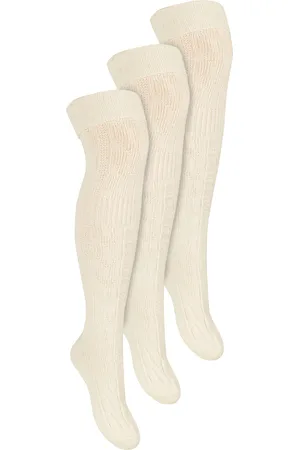 Steven 3 Paar Overknee-Wollsocken für Damen | | Extralange Damen-Wollsocken Ecru