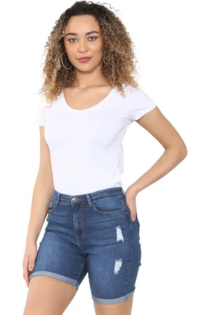 Enzo | Womens Ripped Denim Shorts - Mittelblau