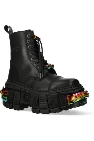 New Rock Schwarze Plateau-Lederstiefel-WALL83CCT-S8