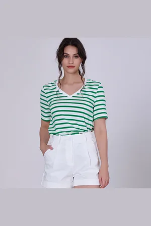 S.J. Gestreiftes Baumwoll-T-Shirt mit V-Ausschnitt