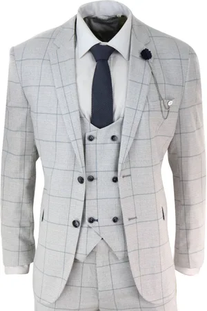 Infinity 3-teiliger Herrenanzug aus Tweed im Vintage- und Retro-Stil, kariert, Hellgrau