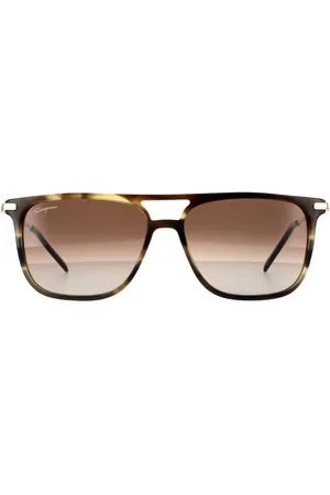Salvatore Ferragamo Square Herren gestreift Khaki Gradient Sonnenbrille