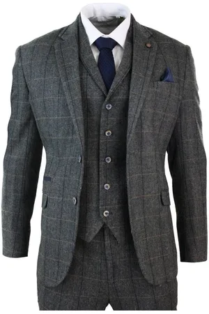 Infinity 3-teiliger klassischer Herrenanzug aus Tweed mit Fischgrätenmuster, anthrazit