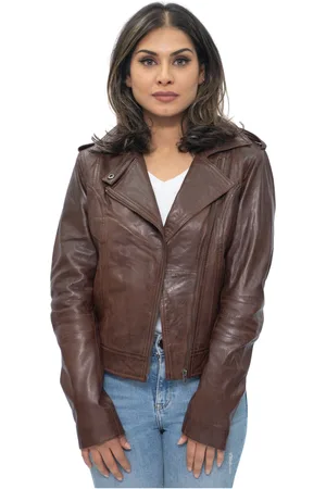 Infinity Damen-Bikerjacke aus kastanienbraunem Leder – Reynosa