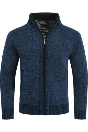 Allthemen Herren-Cardigan mit Rei?verschluss, Stehkragen und gefuttertem Grobstrickpullover Blau