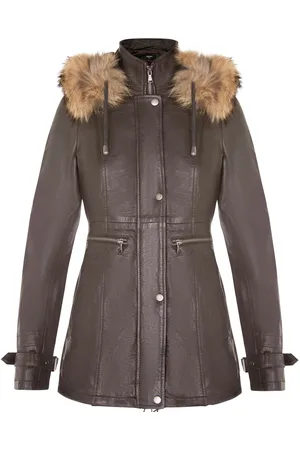 Infinity Warme Damen-Parkajacke aus Leder mit Kapuze – Northwich
