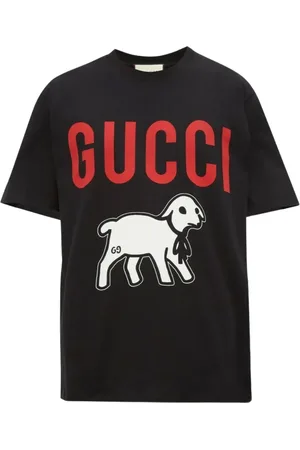 Gucci Schwarzes T-Shirt mit -Lammlogo in ubergrosse