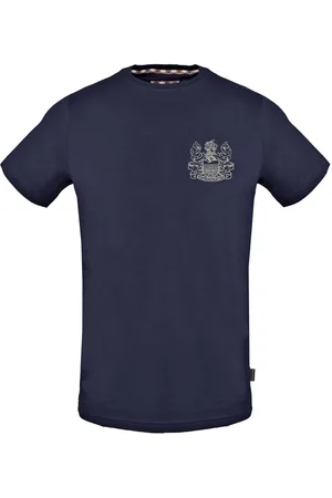 Aquascutum Gesticktes Aldis Logo Marineblau T-Shirt
