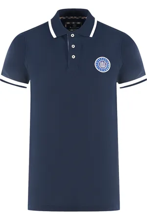 Aquascutum London Gesticktes Abzeichen Marineblaues Poloshirt