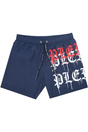Philipp Plein Schmelzende Logos Marineblaue Badeshorts