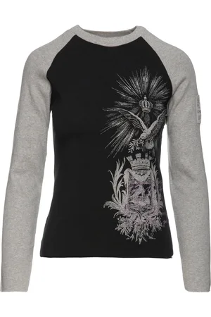 Conquista Schwarz-graues Print-Top mit Stickerei-Detail