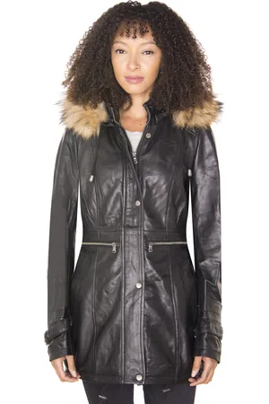Infinity Damen-Parkajacke aus Leder mit Kapuze – Putian
