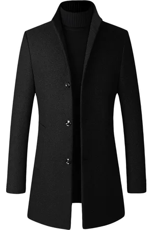 Allthemen Herren Wollmantel Lang Slim Fit Stehkragen Business Mantel für den Winter