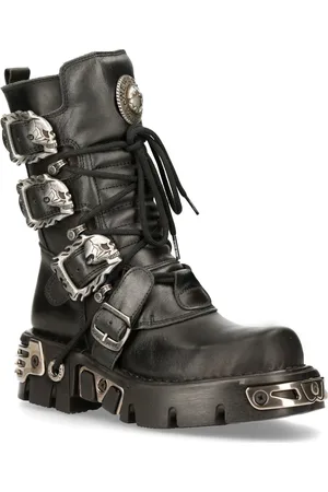 New Rock Schwarze mittelhohe Gothic-Lederstiefel-391-S1
