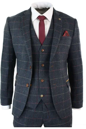 Infinity 3-teiliger Herrenanzug im Vintage-Stil mit Fischgrätenmuster, Marineblau
