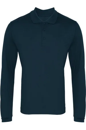 Premier "Coolchecker" Poloshirt für Herren Langärmlig (Marineblau)