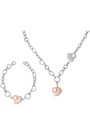 ORPHELIA Damen-Set aus 925er Sterlingsilber: Kette + Armband – Silber/Rosé SET-049