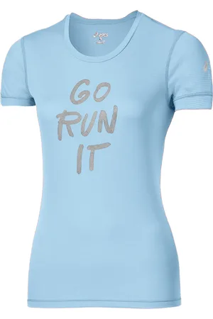 Asics Rennen Sie es Frauen hellblaues T-Shirt