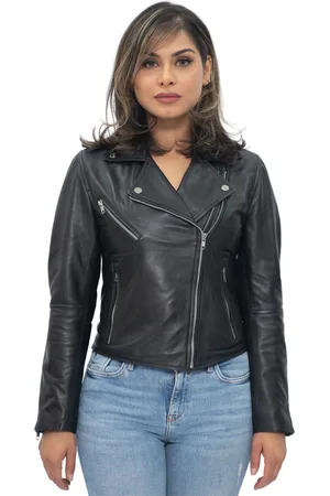 Infinity Klassische Damen-Retro-Bikerjacke aus rotem Nappaleder-Bergen