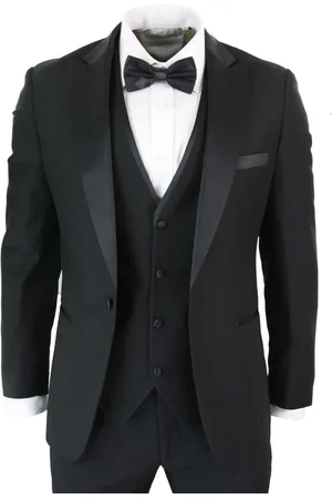 PAUL ANDREW 3-teiliger schwarzer Herren-Smokinganzug, klassischer Satin-Dinner, maßgeschneiderte Passform, für Hochzeit, Abschlussball