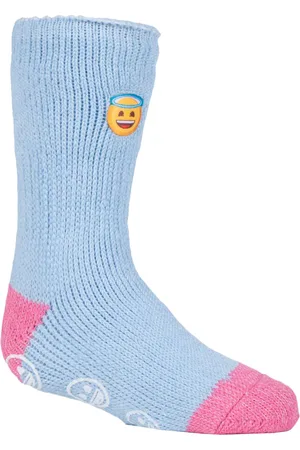 Heat Holders Wärmehalter - Kindercharakter rutschfeste 2.3 TOG Winter warme thermische Hausschuhsocken mit Greifern - Emoji Engelsgesicht