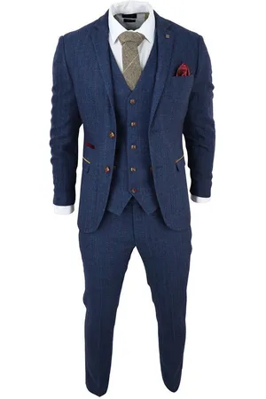 PAUL ANDREW Dreiteiliger Herrenanzug aus blauem Tweed mit Karomuster